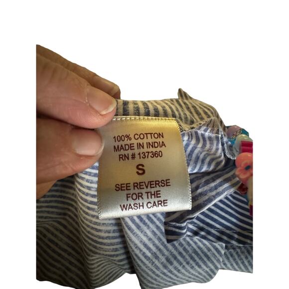 Sleeveless Womens Blue and White Striped Belted Shirt Dress Longer In Back Small - Picture 8 of 8